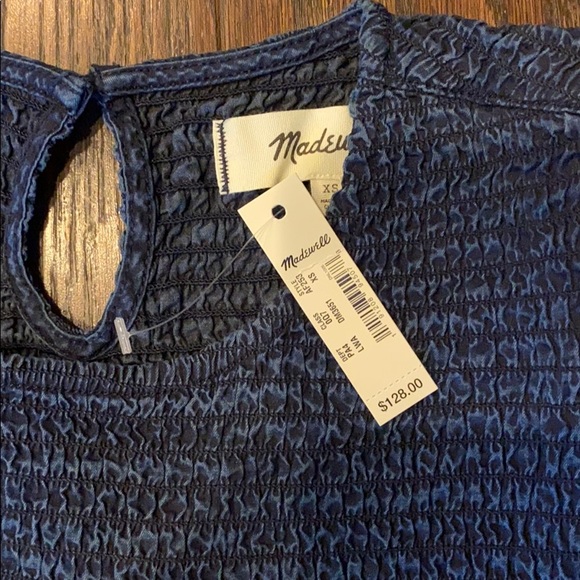 Madewell Indigo Ruffle-Neck Smocked Babydoll Dress - Picture 7 of 10